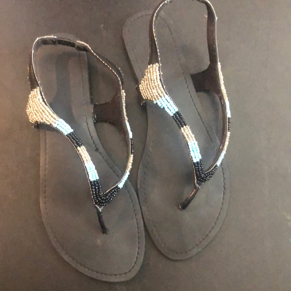 Beaded black silver and blue Sandals